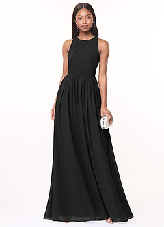 Azazie Harper Bridesmaid Dresses Black A-Line Pleated Chiffon Dress image1