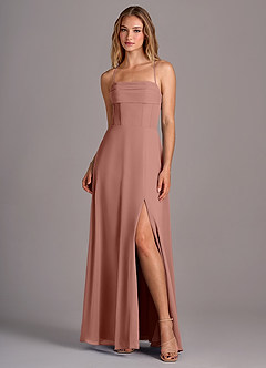 Azazie Carolyn Bridesmaid Dresses Cedar Rose A-Line Pleated Chiffon Dress image1