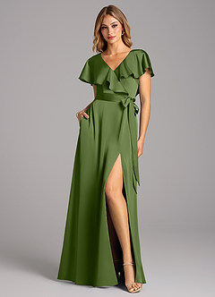 Azazie Lainey Bridesmaid Dresses Juniper A-Line with Pockets Stretch Satin Dress image3