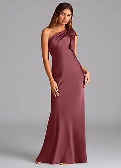 Azazie Yuanna Bridesmaid Dresses Desert Rose Mermaid One Shoulder Stretch Satin Dress image3