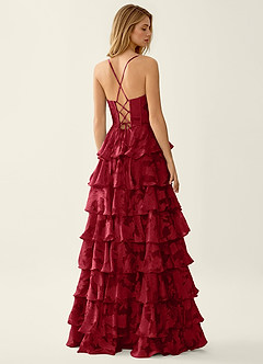 Wrenana Rubinröd Balklänning med texturerad blommig jacquard image5