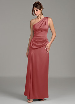 Azazie Zahira Bridesmaid Dresses Antique Rose Sheath One Shoulder Stretch Satin Dress image5