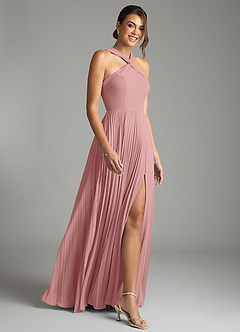 Azazie Afra Abiti da Damigella Abito A-Line in Chiffon Plissettato Rosa Polverosa image3