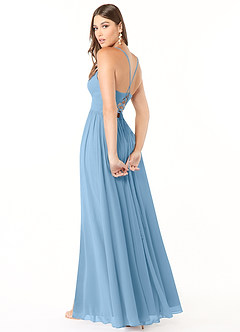 Azazie Aaida Bridesmaid Dresses Steel Blue A-Line Corset Chiffon Dress image5