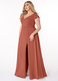 Azazie Claudine Bridesmaid Dresses Clay A-Line Flutter Sleeve Chiffon Dress image9