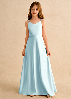 Azazie Fishie Girls Formal Flower Girl Dresses Sea Glass A-Line Matte Satin Dress image4