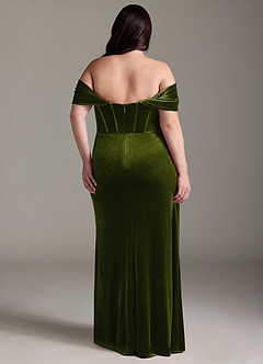Azazie Jas Robes de demoiselle d'honneur Robe Fourreau Convertible en velours Schulterfreies Korsett Olive image10