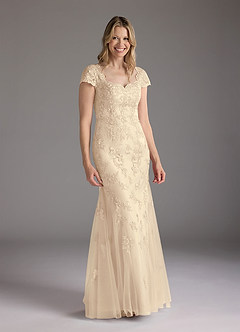 Azazie Marbella Mother of the Bride Dresses Champagne Mermaid Queen Anne Sequins Lace Dress image4