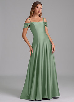 Azazie Seriana Bridesmaid Dresses Matcha A-Line Off the Shoulder Stretch Satin Convertible Dress image6