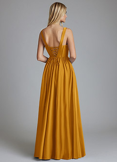Azazie Delmie Bridesmaid Dresses Butterscotch A-Line Corset Stretch Satin Dress image2