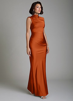 Azazie Lumia Bridesmaid Dresses Burnt Orange Sheath Corset Stretch Satin Dress image4