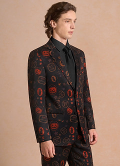 front Caleb Schwarz Anzugjacke mit Vintage-Halloween-Print