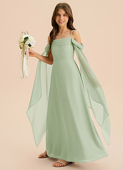 Azazie Moana Junior Linia A Pofałdowany Szyfon Długość podłogi Młodsza druhna Sukienka image5