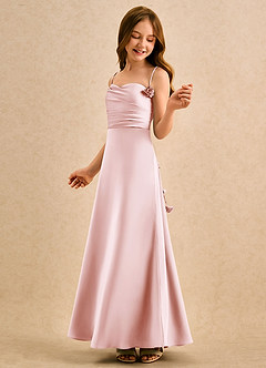 Azazie Kandi Girls Formal Venta final Vestido de Rosa Rubor de Satén Elástico de Corte en A con Escote de Corazón image2