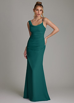 Azazie Ama Bridesmaid Dresses Peacock A-Line Pleated Chiffon Dress image1