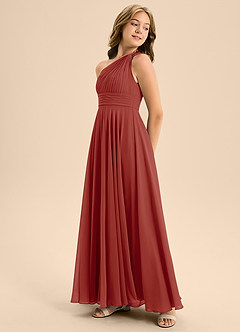 Azazie Charlize Junior A-Linie Plissee Chiffon Kleid Terrakotta image4