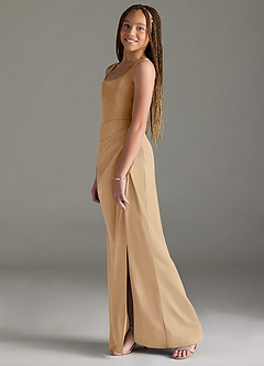 Azazie Mero Junior Champagne Mermaid Pleated Stretch Satin Dress image4