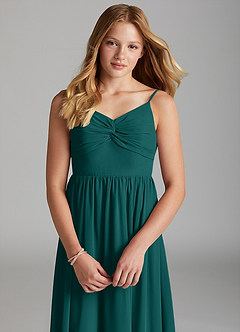 Azazie Zeya Junior A-Linie Chiffon Kleid Pfau image6