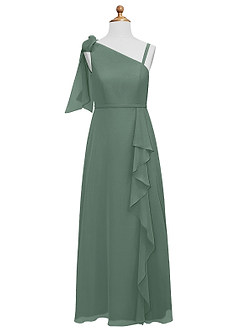 Azazie Aidy Junior Eucalyptus A-Line Bow Chiffon Dress image5