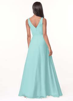 Azazie Nala Bridesmaid Dresses Aqua A-Line Pleated Chiffon Dress image2