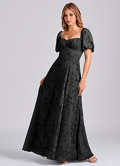 Azazie Mirian Bridesmaid Dresses Black A-Line Sweetheart Neckline Floral Burnout Dress image3