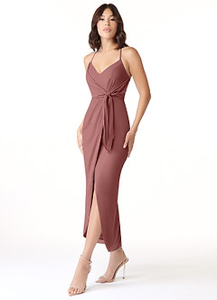 Azazie Ollie Brautjungfernkleider Etui Gestreift Stretch-Chiffon Kleid Wüstenrose image3