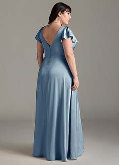 Azazie Omari Bridesmaid Dresses Dusty Blue A-Line Stretch Satin Dress image8