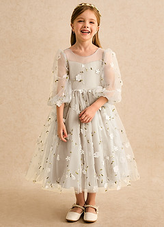 Azazie Elowen Robe Demoiselle D'honneur Fillette Robe Trapèze en Dentelle Encolure en Forme de Cœur Champagne image5