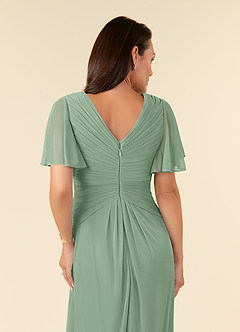 Azazie Emmeline Mother of the Bride Dresses Matcha A-Line V-Neck Pleated Mesh Dress image6