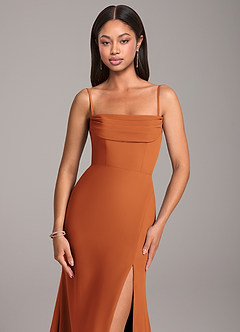 Azazie Saige Bridesmaid Dresses Cinnamon Sheath Off the Shoulder Chiffon Convertible Dress image2