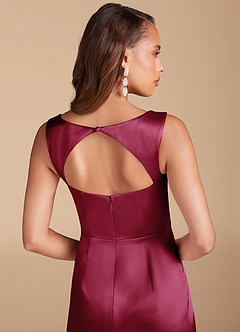 Azazie Flori Brautjungfernkleider Etui Seitliche Cut-Outs Metallischer Satin Kleid Burgunderrot image6