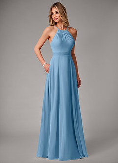 Azazie Amalia Bridesmaid Dresses Steel Blue A-Line Pleated Chiffon Dress image5