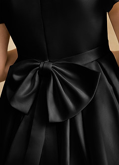 Azazie Pearl Flower Girl Dresses Black Ball-Gown Pleated Matte Satin Dress image8