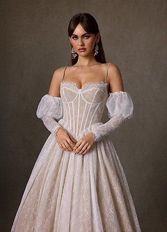 Azazie Sienna Trouwjurken Jurk van Kant met A-Lijn Sweetheart Halslijn Diamant Wit Naakt image6