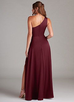 Azazie Brooke Vestidos de damas de honor Vestido de Cabernet de Satén Elástico de Corte en A con Hombro unilateral image7