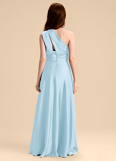 Azazie Charlize Junior Vestido de Azul Cielo de Satén Elástico de Corte en A con Plisado image2