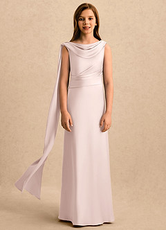Azazie Sanah Girls Formal Robe Demoiselle D'honneur Fillette Robe Trapèze en Satin extensible Plissée Rose Pâle image4