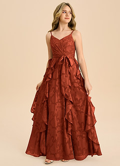 Azazie Peyton Junior Vestido de Castaño de Devorado Floral de Corte en A con Plisado image4