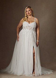 Azazie Florian Wedding Dresses Diamond White A-Line V-Neck Sequins Tulle Dress image8