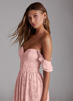 Azazie Denisse Brautjungfernkleider Eine Linie Gestreift Blumen-Burnout Kleid Puderrosa image6