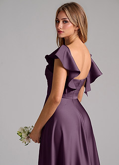 Azazie Leilani Bridesmaid Dresses Plum A-Line Ruched Stretch Satin Dress image9
