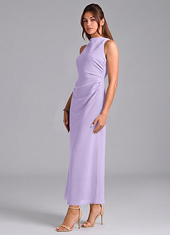 Azazie Evadne Vestidos de damas de honor Vestido de Lila de Gasa de Corte Recto con Plisado image4