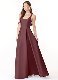 Azazie Neve Bridesmaid Dresses Sangria Ball-Gown with Pockets Stretch Satin Dress image3