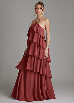 Azazie Deena Bridesmaid Dresses Terracotta A-Line Ruched Chiffon Dress image5