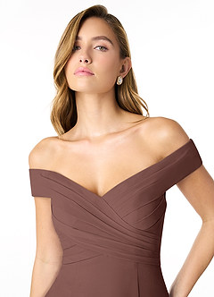 Azazie Lecia Robes de demoiselle d'honneur Robe Empire Convertible en Mousseline de soie Schulterfrei, plissiert Expresso image4