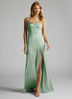 Azazie Natalie Brautjungfernkleider A-Linie Herzausschnitt Stretch-Satin Kleid Agave image3