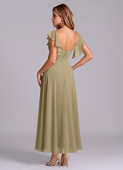 Azazie Leilani 신부 들러리 드레스 A라인 셔링 쉬폰 발목 길이 드레스 image5