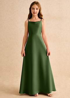 Azazie Joella Girls Formal Flower Girl Dresses Olive A-Line Pleated Matte Satin Dress image5