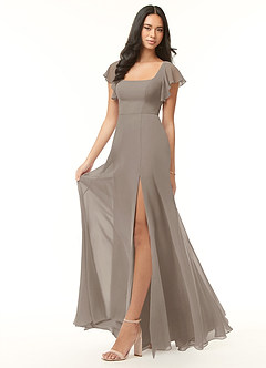 Azazie Bondi Bridesmaid Dresses Taupe A-Line Ruffled Chiffon Dress image4