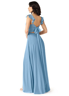 Azazie Everett Vestidos de damas de honor Vestido de Azul Acero de Gasa de Corte en A con Cuello en V fruncido image2